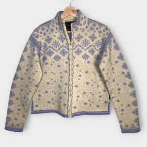 Obermeyer 100% Wool Cardigan Sweater M Full Zip Snowflake Cream